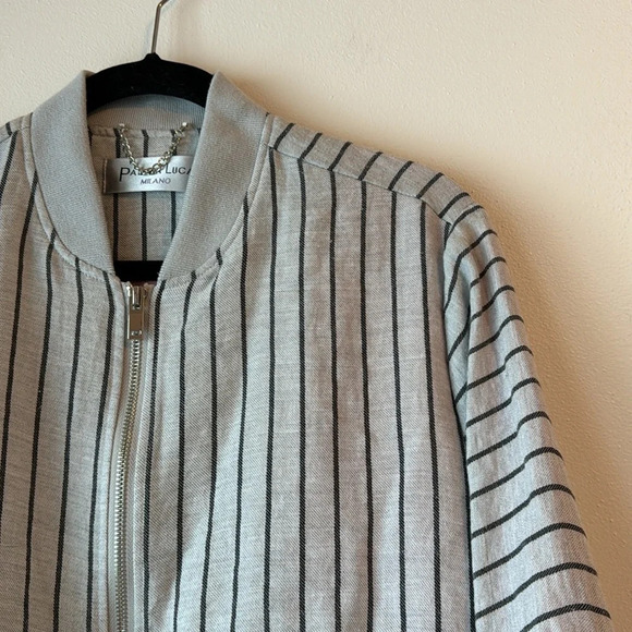 Patrizia Luca Milano Bomber Jacket Zip Up Grey Striped Long Sleeve Size S - Picture 2 of 12